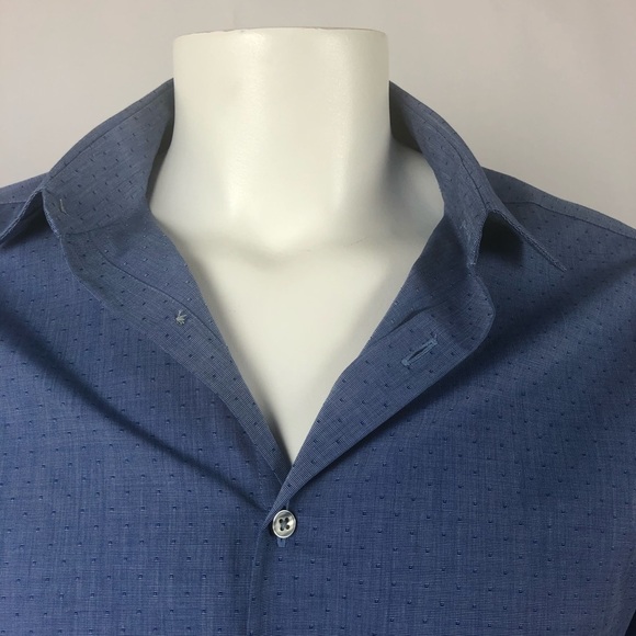 Calvin Klein Slim Fit Men Blue Long Shirt Size 16 - Picture 3 of 14